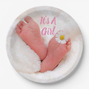 Het is een meisje Babyvoetjes met Daisy Papieren Bordje
