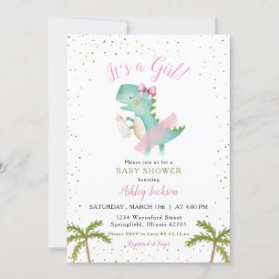 Het is een meisje ballerina dinosaurus Baby shower Kaart