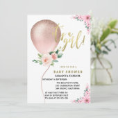 Het is een meisje! Ballon Roze Bloem Feest Kaart (Staand voorkant)