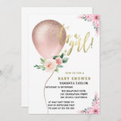 Het is een meisje! Ballon Roze Bloemencélébratie Kaart (Voorkant / Achterkant)