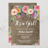 Het is een meisje Bloemen Baby shower Invitation B Kaart (Voorkant / Achterkant)