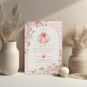 Het is een meisje Bloemen Blush Pink Gingham Baby  Kaart