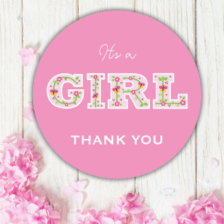 Het is een meisje, bloemen en vlinders baby shower ronde sticker