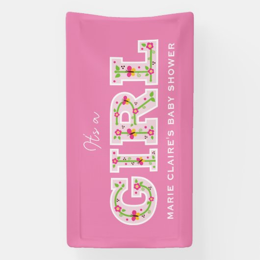Het is een meisje, bloemen en vlinders baby shower spandoek (Verticaal)
