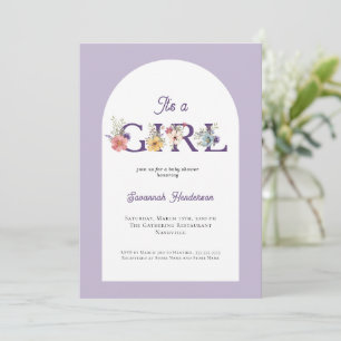 Het is een Meisje Bloemen Paarse Roze Baby shower Kaart