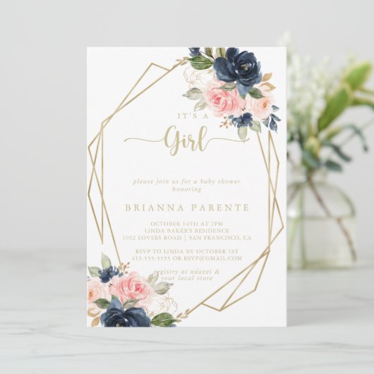 Het is een Meisje Bloemengoud geometrisch Baby sho Kaart (Staand voorkant)