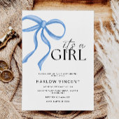 Het is een meisje Blue Bow Baby shower Invitation Kaart
