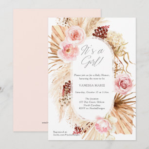 Het is een Meisje Boho Bloemen Pampas Grass Baby s Kaart