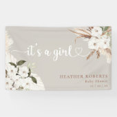 Het is een meisje Boho bloemrijke neutrale baby sh Spandoek (Horizontaal)