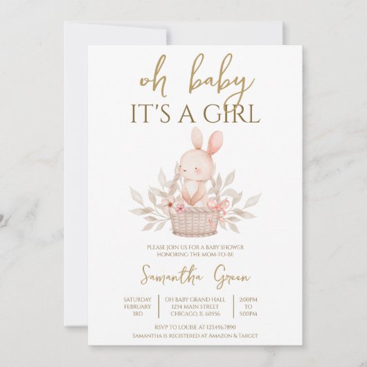 Het is een meisje Boho Bunny Baby Shower Kaart (Voorkant)