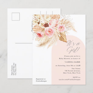 Het is een meisje boho pampas moderne boog bloemen uitnodiging briefkaart