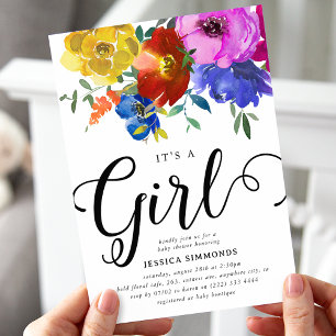 Het is een meisje Bright & Bold bloemen baby showe Kaart