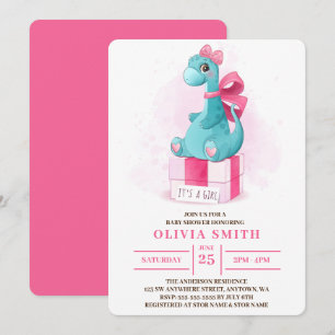 Het is een meisje Cute Dinosaur Baby Shower Kaart