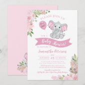 Het is een meisje! Cute Elephant Pink Floral Baby  Kaart (Voorkant / Achterkant)