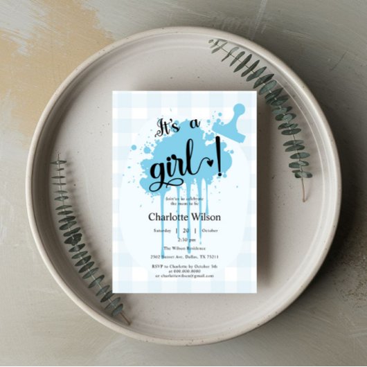 Het is een meisje Cute Pastel Blauwe Gingham Baby Kaart