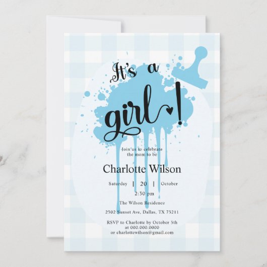 Het is een meisje Cute Pastel Blauwe Gingham Baby Kaart (Voorkant)