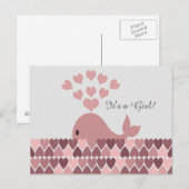 Het is een meisje! Cute roze walvis Aankondigingskaart (Voorkant / Achterkant)