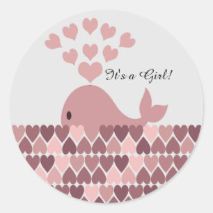 Het is een meisje! Cute roze walvis Ronde Sticker
