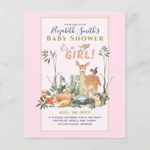 Het is een MEISJE! Cute Woodland Baby Animals Show Flyer