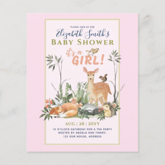 Het is een MEISJE! Cute Woodland Baby Animals Show Flyer
