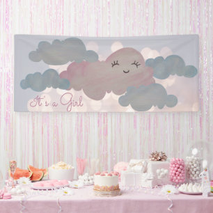 het is een meisje dat roze wolk glimlacht in alle spandoek