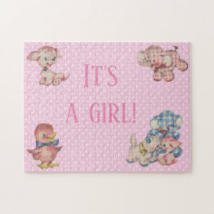 Het is een meisje dat seksespecifiek roze onthult legpuzzel