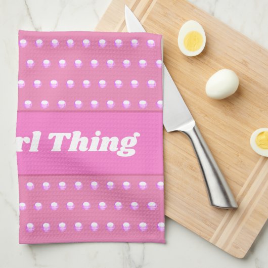 Het is een meisje ding roze heldere polka stippen theedoek (Quarter Fold)