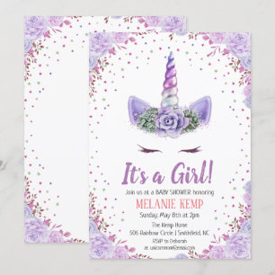 Het is een meisje eenhoorn bloem baby shower uitno kaart