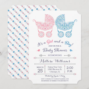 Het is een meisje en een jongen! Twins Baby shower Kaart