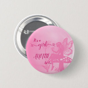 Het is een meisje! Fee Paddenstoel & Bloem Tante-i Ronde Button 5,7 Cm