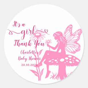 Het is een meisje! Fee Paddenstoel en Bloem Baby S Ronde Sticker