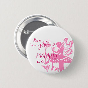 Het is een meisje! Fee Paddenstoel en Bloem Wordt Ronde Button 5,7 Cm