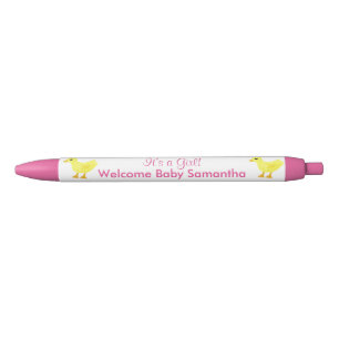Het is een meisje geel Ducky roze witte aankondigi Zwarte Inkt Pen