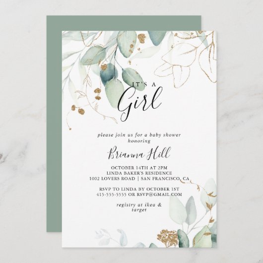 Het is een meisje gouden eucalyptus Baby shower Kaart (Voorkant / Achterkant)