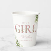 Het is een meisje groene stoffige roze letter baby papieren bekers (Achterkant)