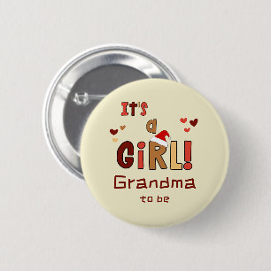 Het is een meisje! Kerstmis Santa-hoed Oma-wordt Ronde Button 5,7 Cm