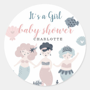 Het is een meisje, kleine zeemeermin, Baby shower  Ronde Sticker