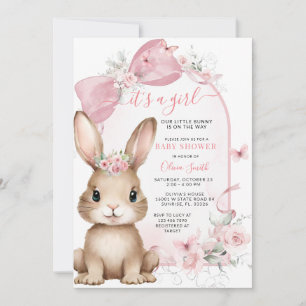 Het is een meisje Konijn Roze Strik Baby Shower Ui Kaart