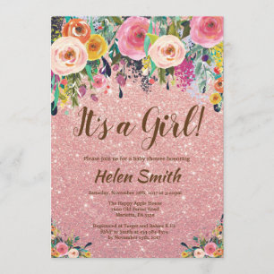 Het is een meisje met Floral Roos Glitter Baby sho Kaart