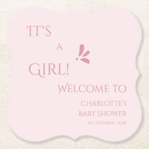 Het is een meisje! Minimalisme Pastel Roze Baby Sh Kartonnen Onderzetters
