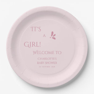 Het is een meisje! Minimalisme Pastel Roze Baby Sh Papieren Bordje