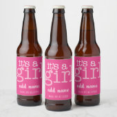 Het is een meisje - Modern, roze roze. Bier Etiket (Flessen)