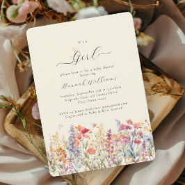 Het is een meisje! Modern, Wildbloem, Baby shower Kaart