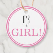 Het is een meisje! Moderne roze aankondiging Baby Bedankjes Labels (Voorkant)