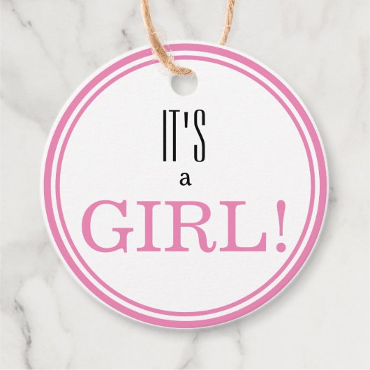Het is een meisje! Moderne roze aankondiging Baby Bedankjes Labels (Voorkant)