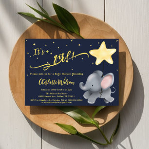 Het is een meisje! Mooie babyolifant baby shower Kaart