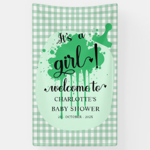 Het is een meisje Mooie pastelgroene geruite babys Spandoek