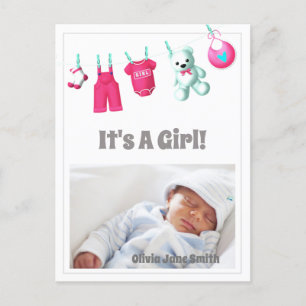 Het is een meisje! Nieuwe Baby – Roze Custom Photo Feestdagenkaart
