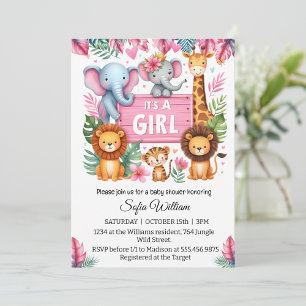Het is een meisje oerwoud safari dieren baby meisj kaart