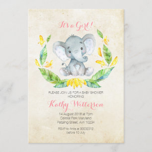 Het is een meisje olifant baby shower uitnodiging